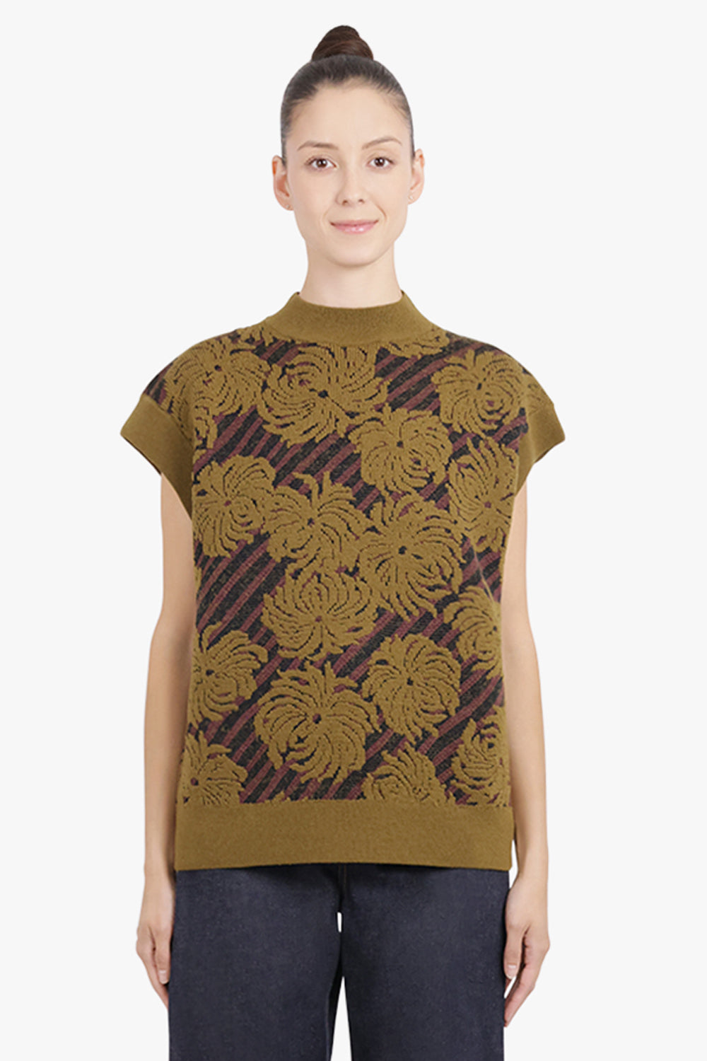 DRIES VAN NOTEN RTW Tepic Textured Floral S\S Sweater | Khaki