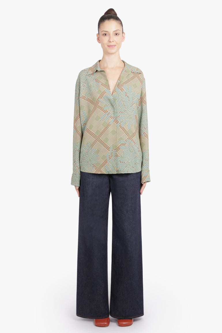 DRIES VAN NOTEN RTW Celindra Floral Motif L\S Shirt | Green/Multi