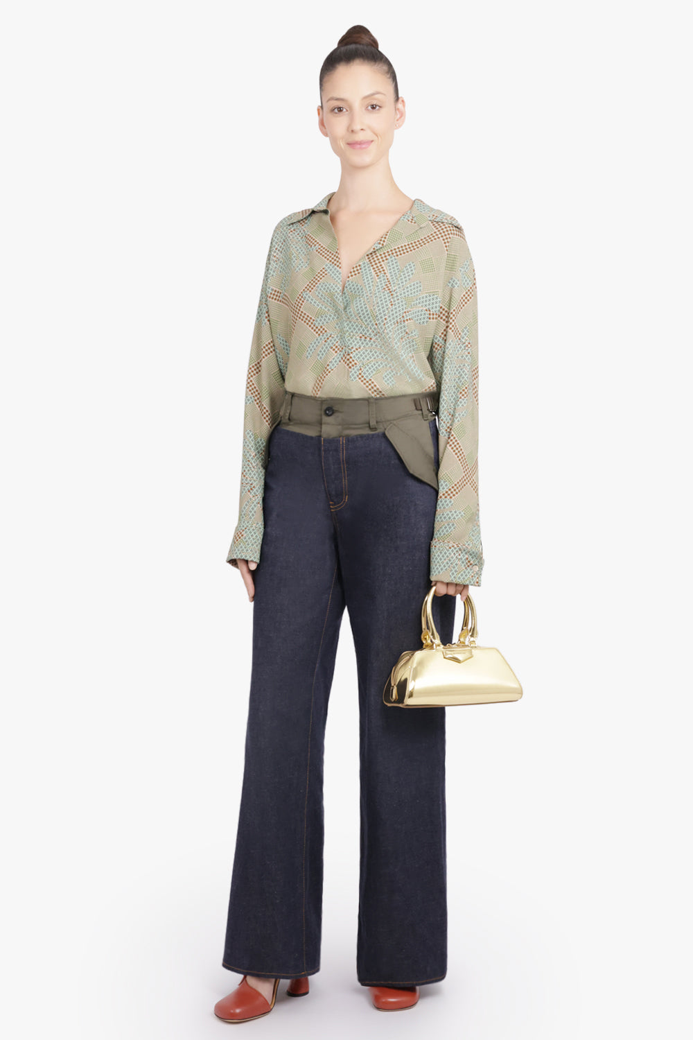 DRIES VAN NOTEN RTW Celindra Floral Motif L\S Shirt | Green/Multi