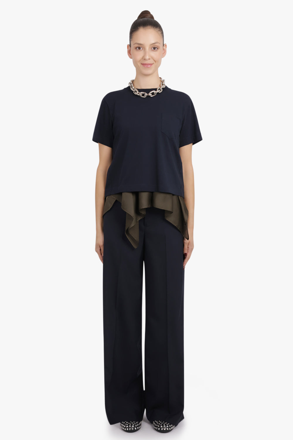 SACAI RTW Suiting Contrast Wide Leg Pant | Navy/Khaki