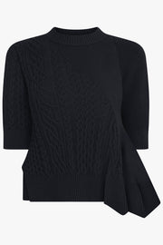 SACAI RTW 3/4 Sleeve Chain Knit With Asymmetric Hem Detail | Black