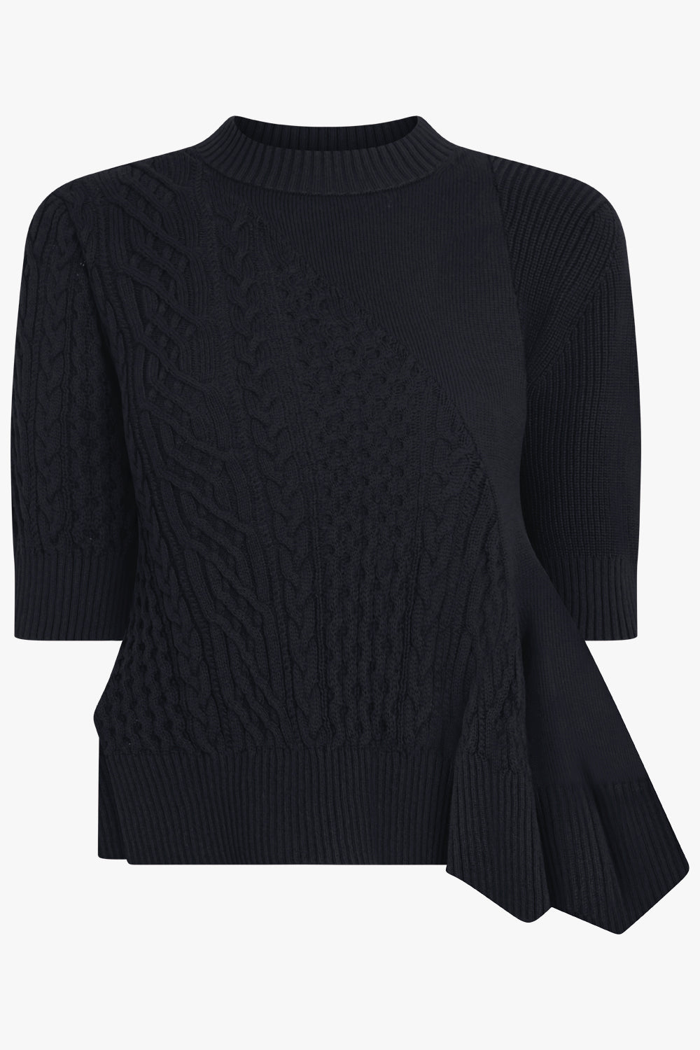 SACAI RTW 3/4 Sleeve Chain Knit With Asymmetric Hem Detail | Black