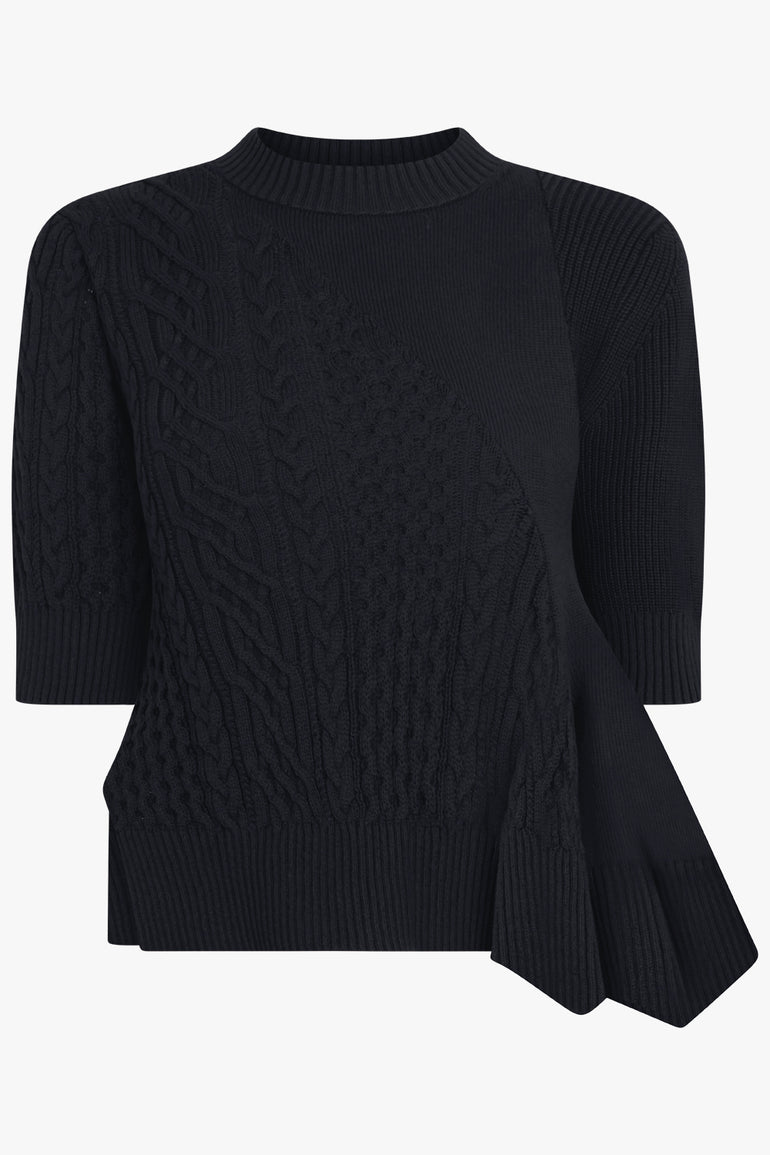SACAI RTW 3/4 Sleeve Chain Knit With Asymmetric Hem Detail | Black
