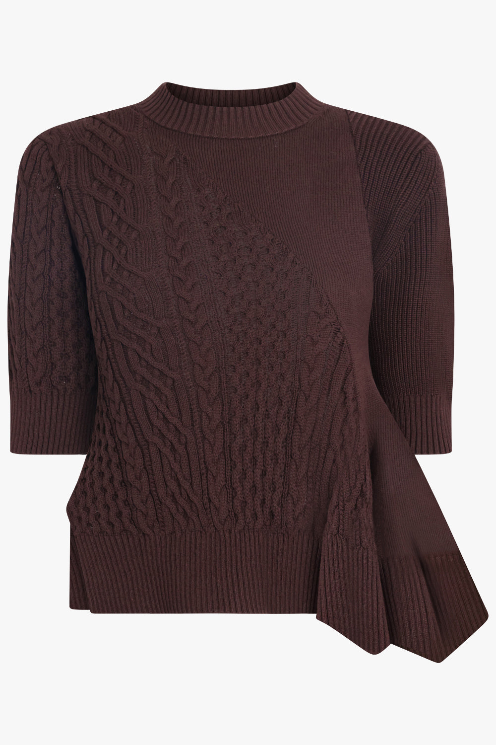 SACAI RTW 3/4 Sleeve Chain Knit With Asymmetric Hem Detail | Brown