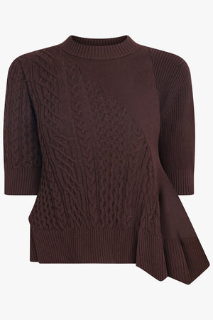 SACAI RTW 3/4 Sleeve Chain Knit With Asymmetric Hem Detail | Brown