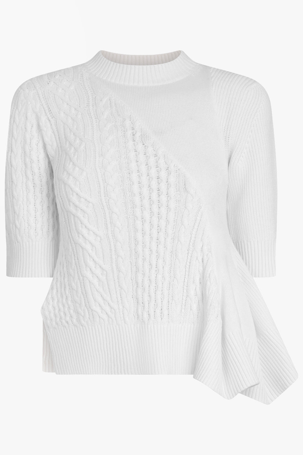 SACAI RTW 3/4 Sleeve Chain Knit With Asymmetric Hem Detail | Off White