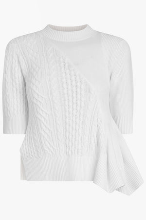 SACAI RTW 3/4 Sleeve Chain Knit With Asymmetric Hem Detail | Off White