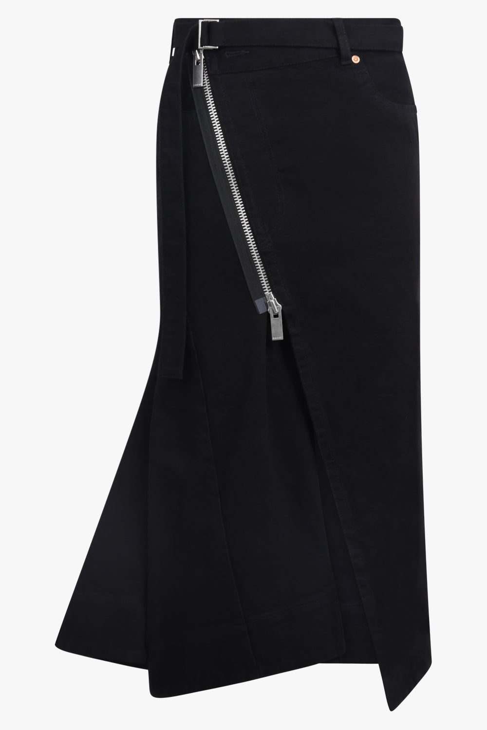 SACAI RTW Asymmetric Side Zip Midi Skirt | Black