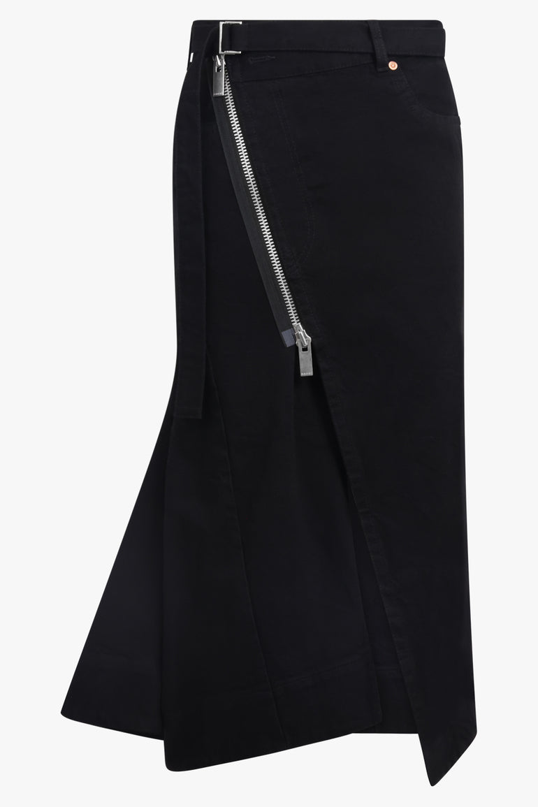 SACAI RTW Asymmetric Side Zip Midi Skirt | Black