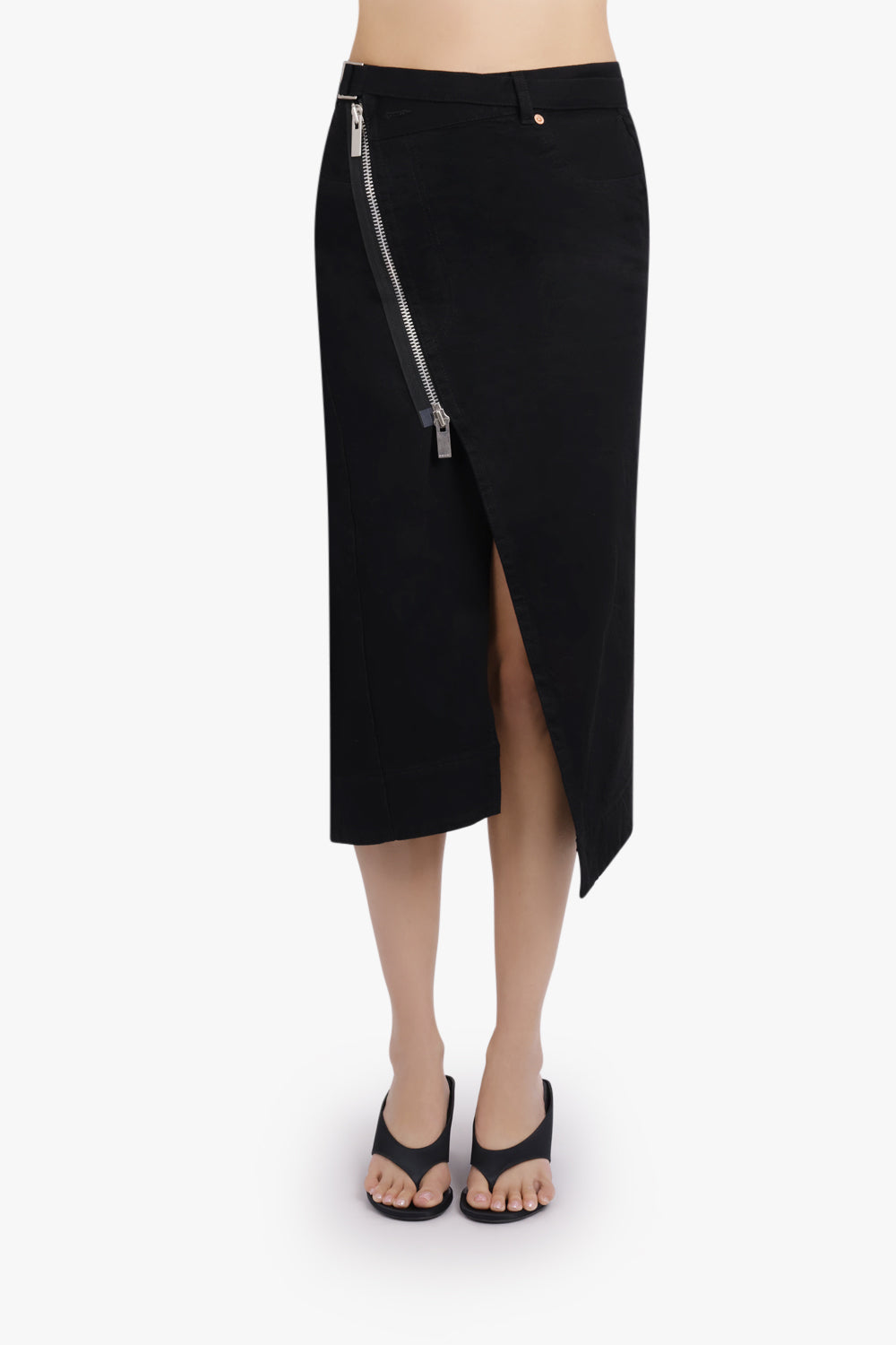 Asymmetric Side Zip Midi Skirt | Black – Parlour X
