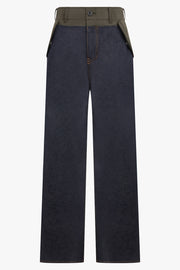 SACAI RTW Contrast Denim Wide Leg Pant | Indigo Blue/Khaki