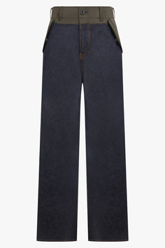 SACAI RTW Contrast Denim Wide Leg Pant | Indigo Blue/Khaki