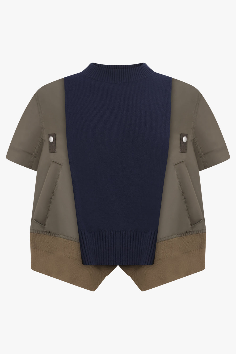SACAI RTW Contrast S/S Panel X Knit Pullover Top | Navy/Khaki