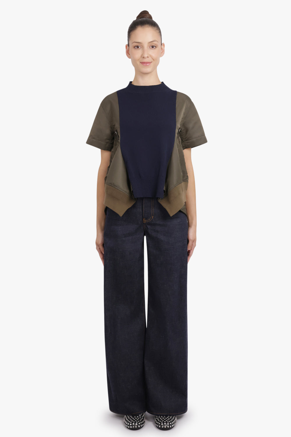 SACAI RTW Contrast Denim Wide Leg Pant | Indigo Blue/Khaki