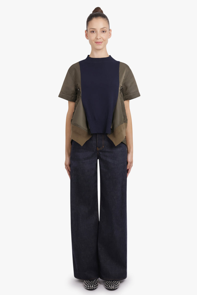 SACAI RTW Contrast Denim Wide Leg Pant | Indigo Blue/Khaki