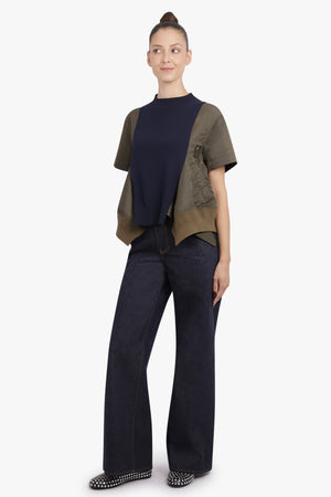 SACAI RTW Contrast Denim Wide Leg Pant | Indigo Blue/Khaki