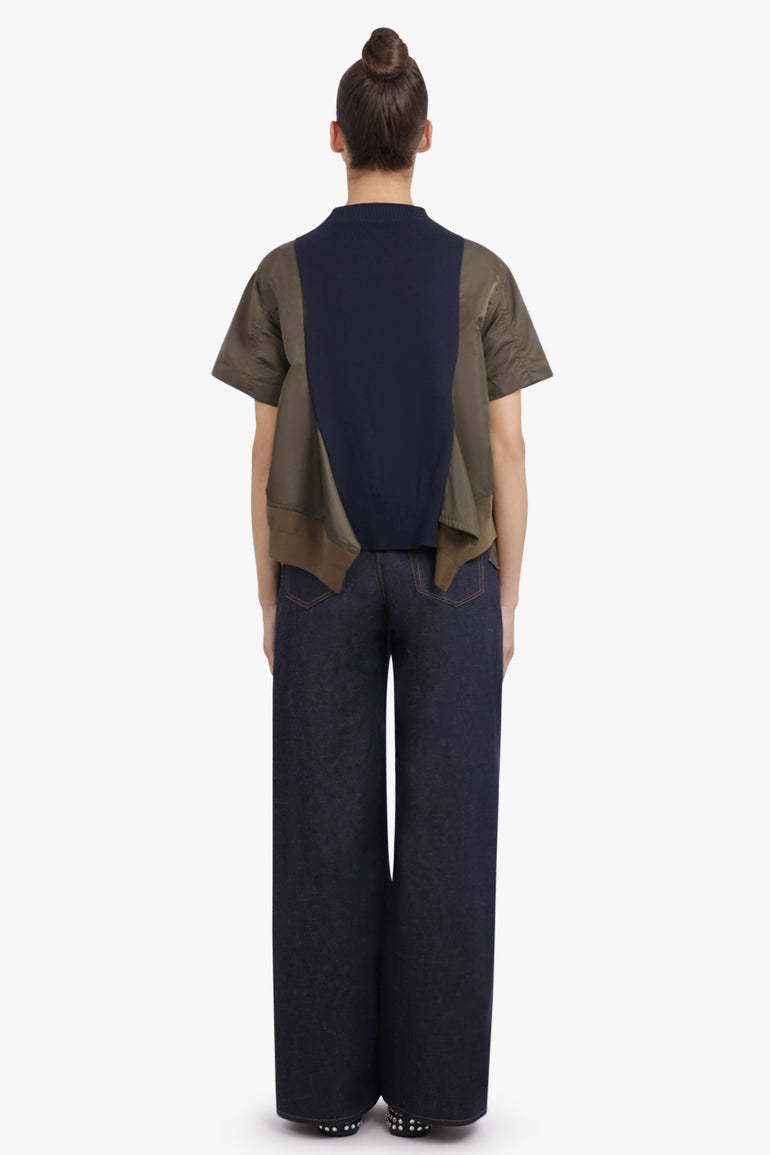 SACAI RTW Contrast Denim Wide Leg Pant | Indigo Blue/Khaki