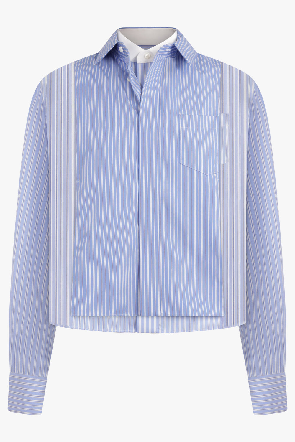 SACAI RTW Contrast Stripe L/S Layered Panel Shirt | Blue Mix