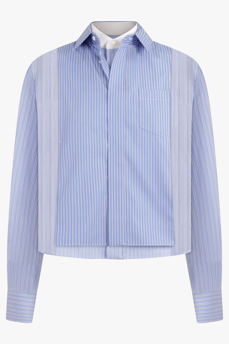 SACAI RTW Contrast Stripe L/S Layered Panel Shirt | Blue Mix