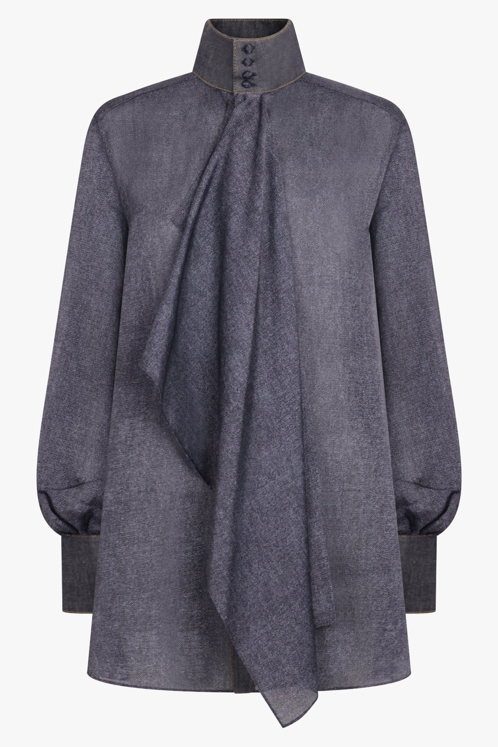 SACAI RTW Denim Print Layered Mini Dress With High Neck | Indigo Blue