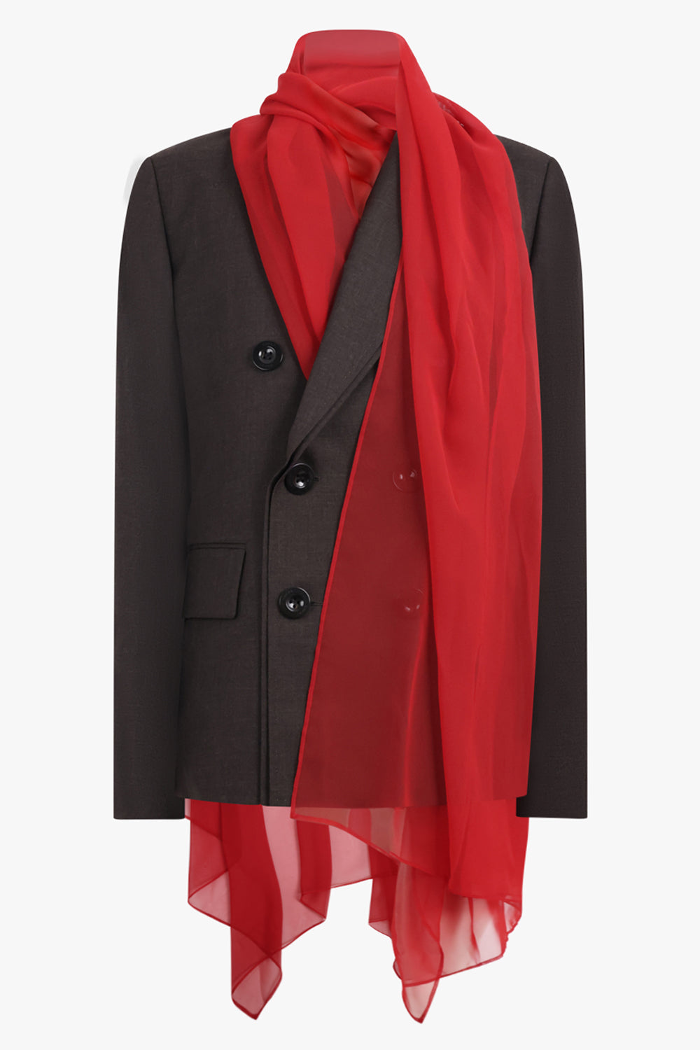 SACAI RTW Double Breasted Jacket With Long Attached Scarf | Brown/Red