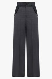 SACAI RTW Glen Check Print Contrast Wide Leg Pant | Grey/Black