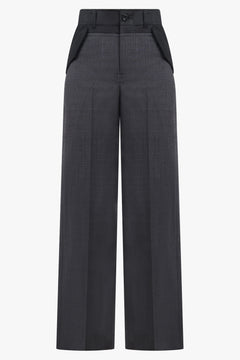 SACAI RTW Glen Check Print Contrast Wide Leg Pant | Grey/Black