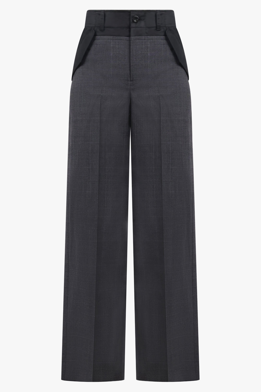 SACAI RTW Glen Check Print Contrast Wide Leg Pant | Grey/Black
