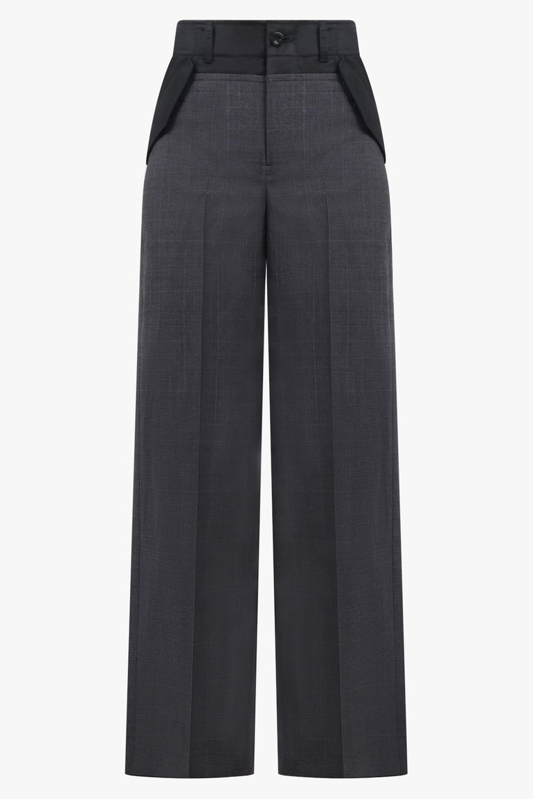 SACAI RTW Glen Check Print Contrast Wide Leg Pant | Grey/Black