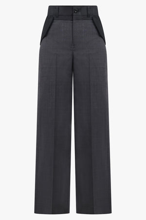 SACAI RTW Glen Check Print Contrast Wide Leg Pant | Grey/Black