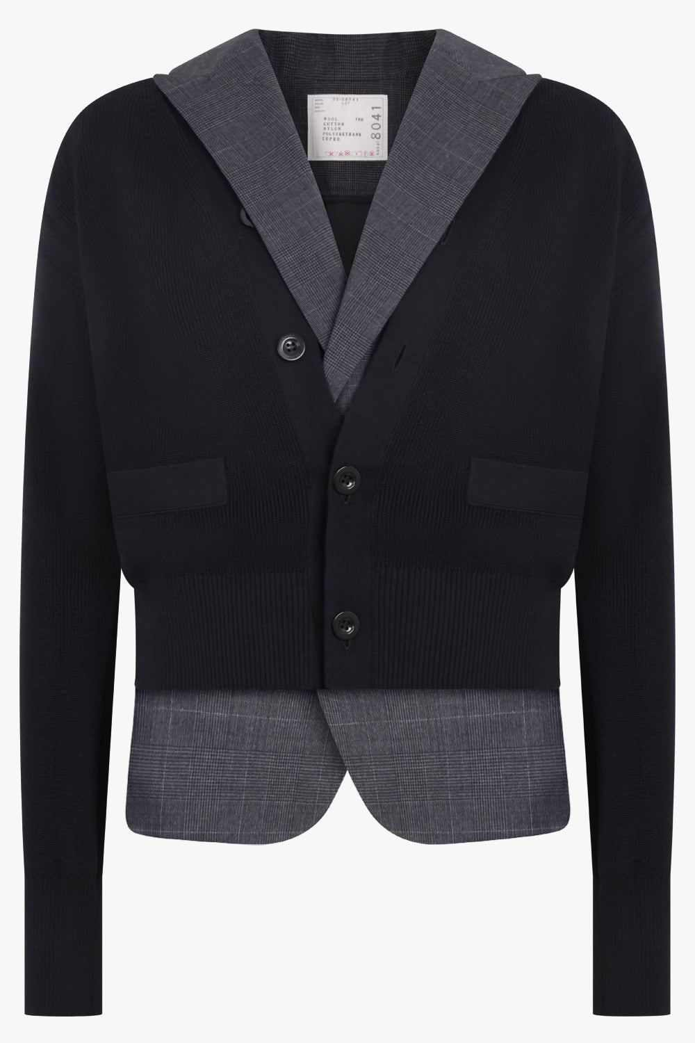 SACAI RTW Glen Check Print Jacket With Knit Cardigan Overlay | Black/Grey