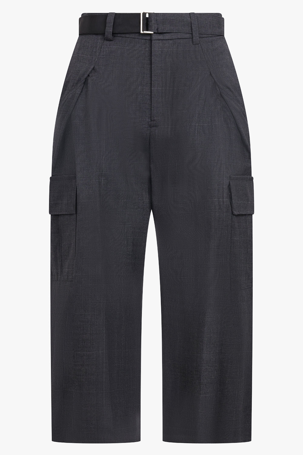 SACAI RTW Glen Check Print Relaxed Tapered Pant With Adjustable Straps | Grey/Black