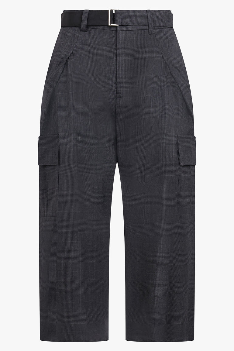 SACAI RTW Glen Check Print Relaxed Tapered Pant With Adjustable Straps | Grey/Black