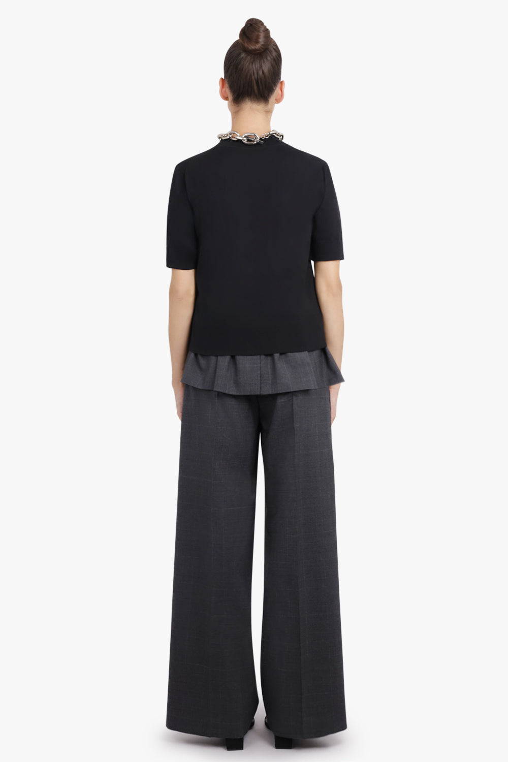 SACAI RTW Knit S/S Pullover With Glen Check Print Jacket Detail | Black/Grey