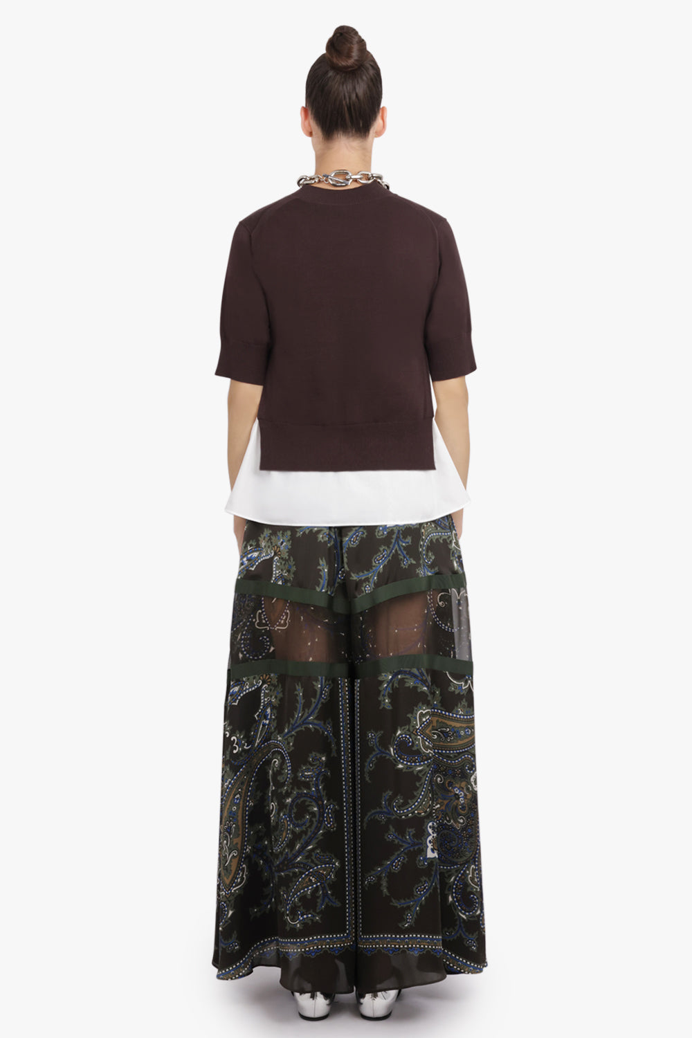 SACAI RTW Knit S/S Pullover With Shirt Panelling | Brown/Off White