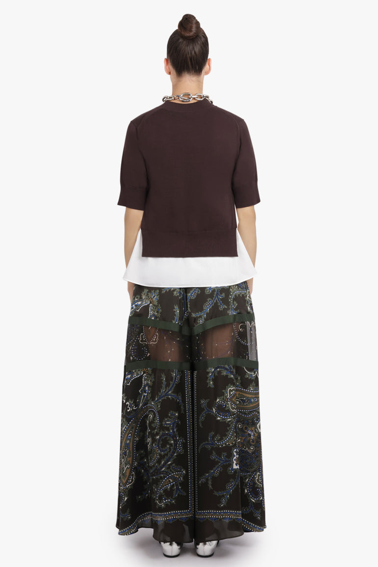 SACAI RTW Knit S/S Pullover With Shirt Panelling | Brown/Off White