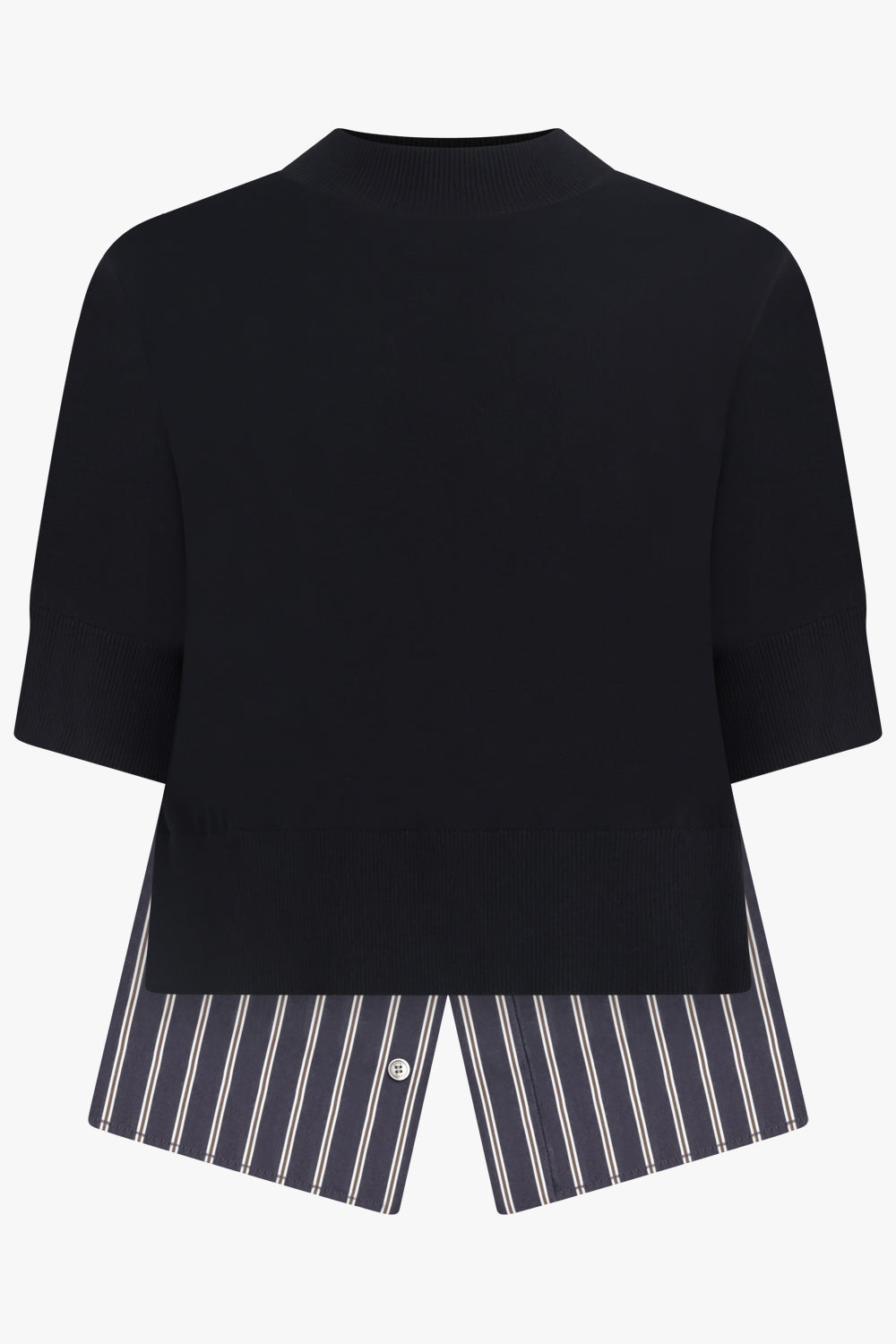 SACAI RTW Knit S/S Pullover With Stripe Shirt Panelling | Black/Navy