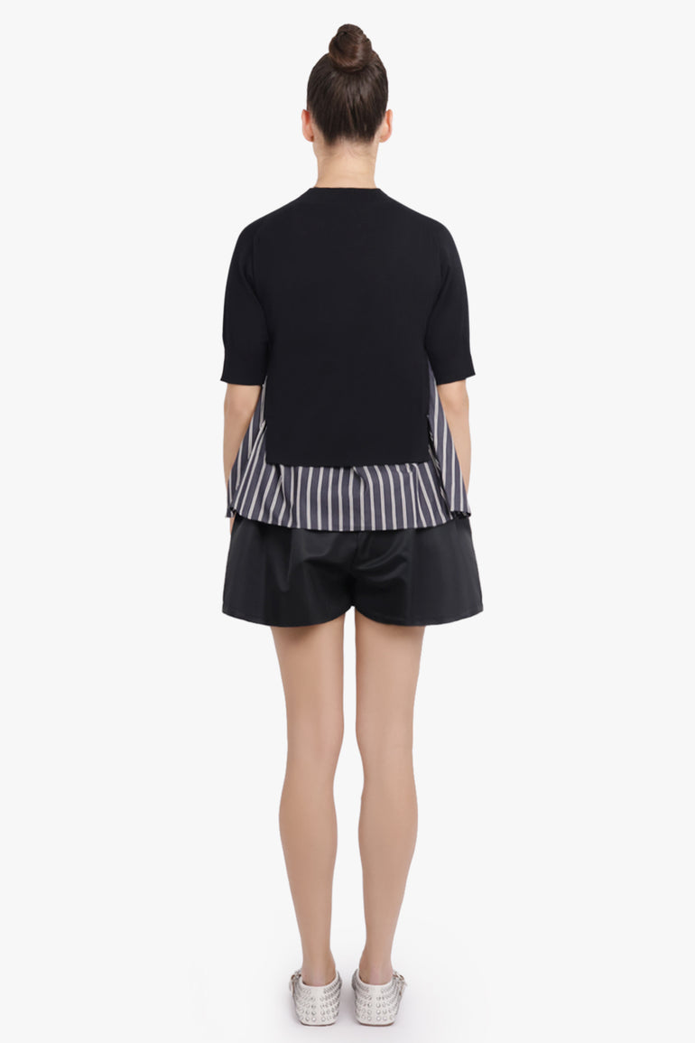 SACAI RTW Knit S/S Pullover With Stripe Shirt Panelling | Black/Navy