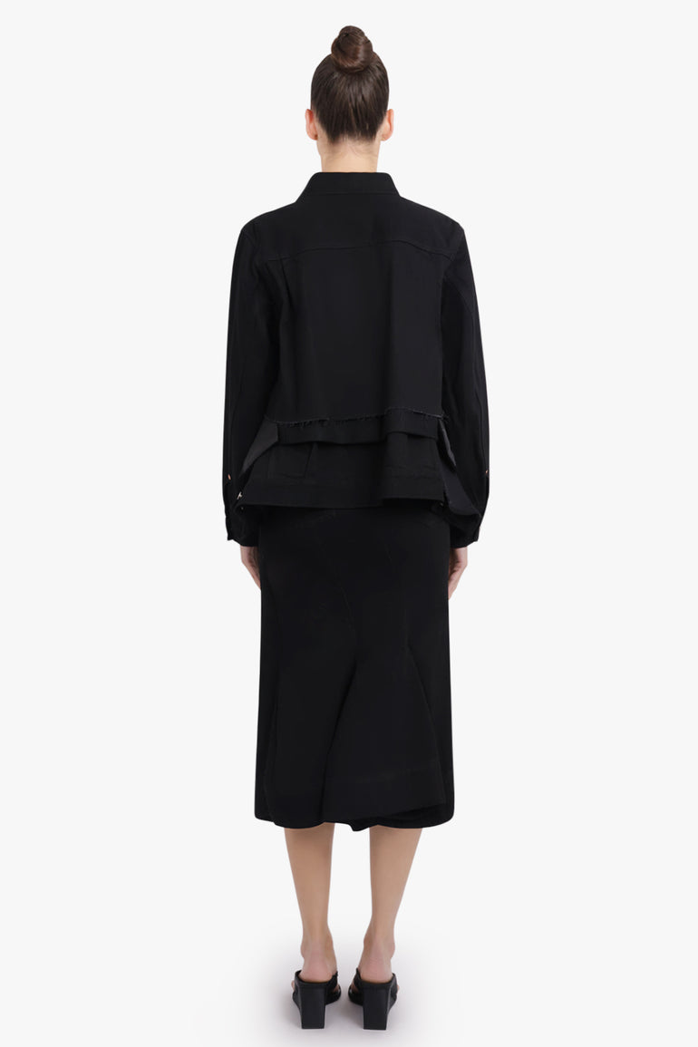 SACAI RTW Asymmetric Side Zip Midi Skirt | Black