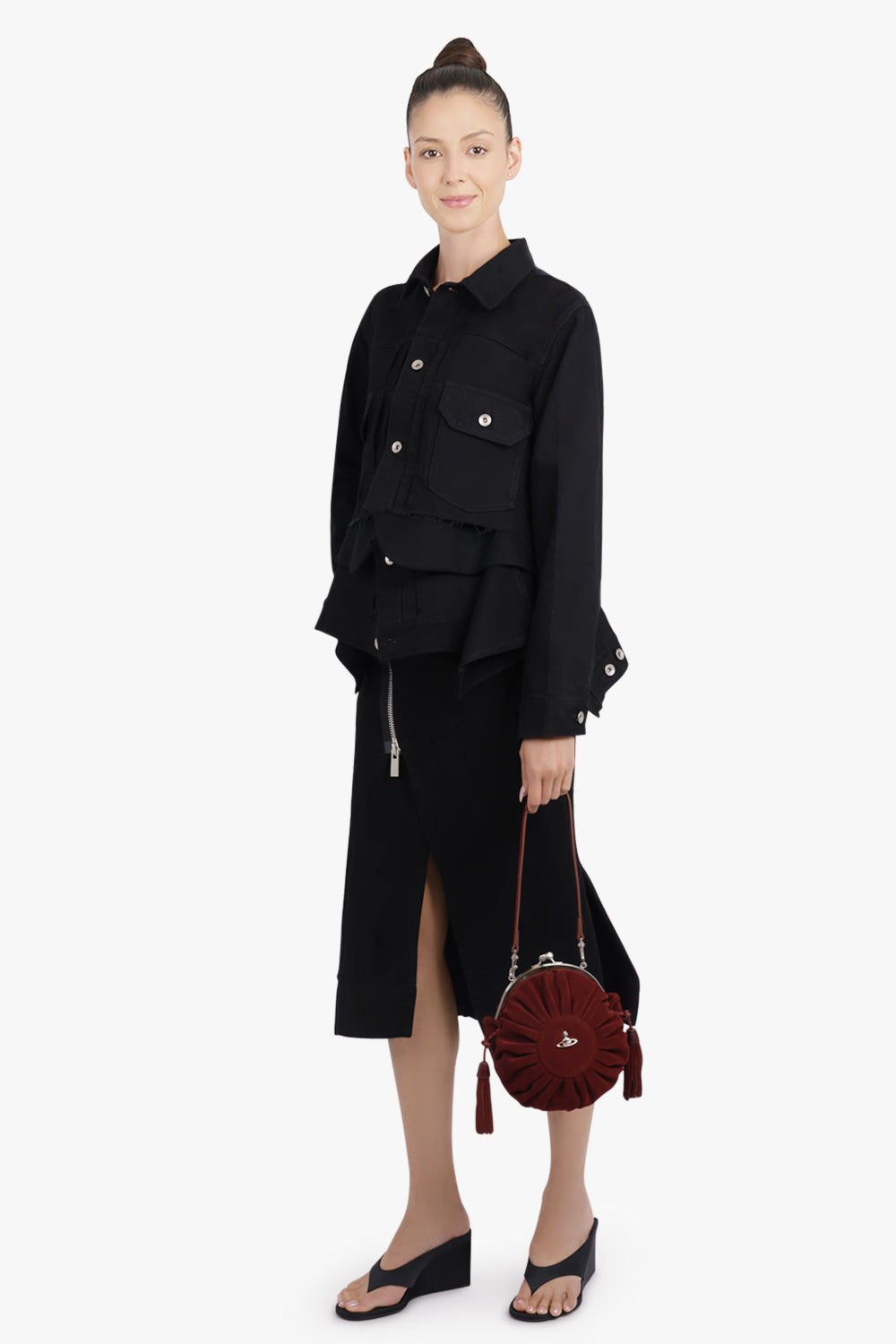 SACAI RTW Asymmetric Side Zip Midi Skirt | Black