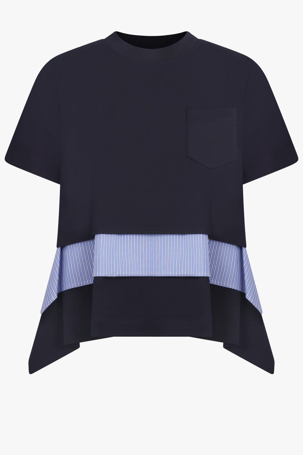 SACAI RTW Layer S/S Top With Attached Shirting Panels | Navy/Blue