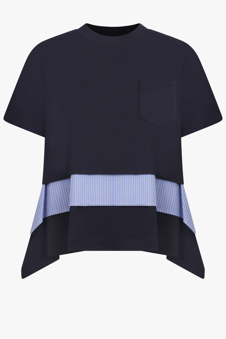 SACAI RTW Layer S/S Top With Attached Shirting Panels | Navy/Blue