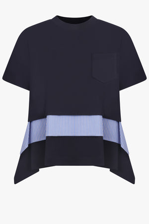 SACAI RTW Layer S/S Top With Attached Shirting Panels | Navy/Blue