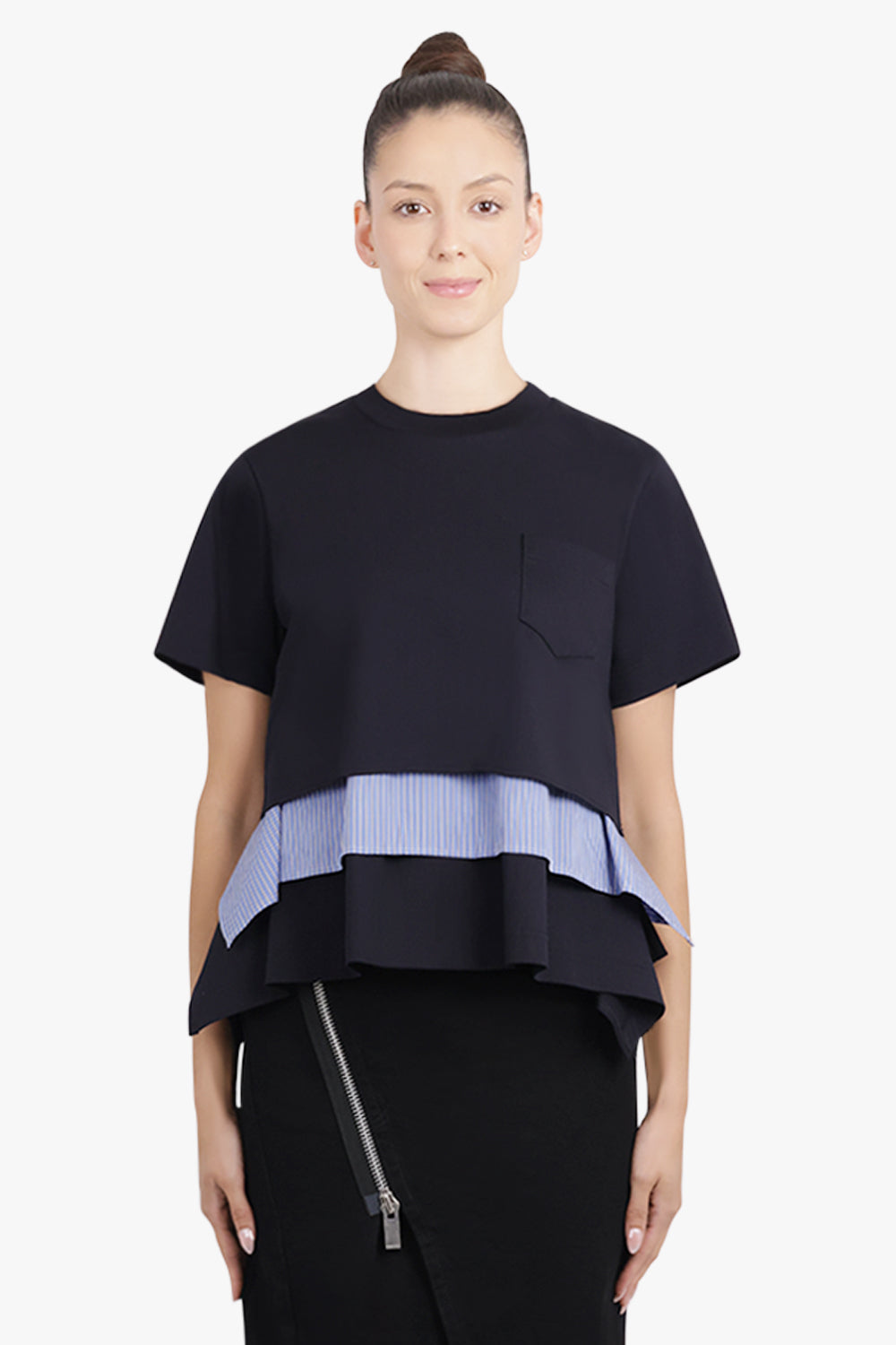SACAI RTW Layer S/S Top With Attached Shirting Panels | Navy/Blue
