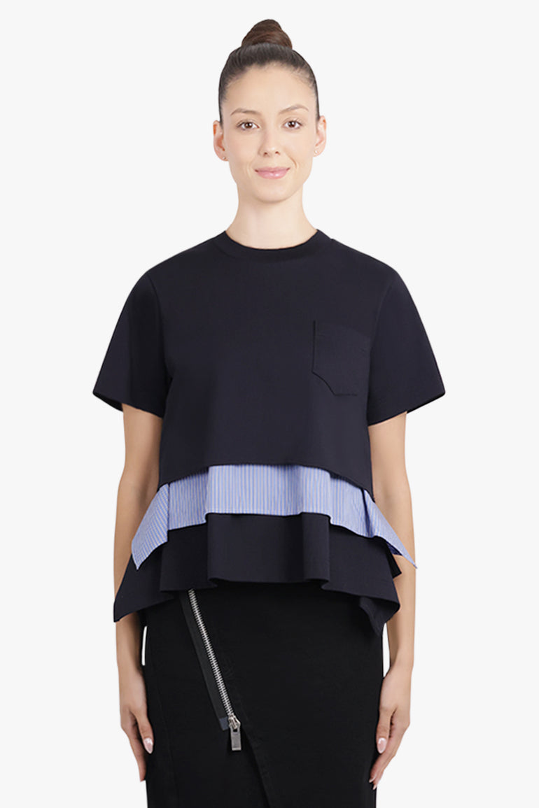 SACAI RTW Layer S/S Top With Attached Shirting Panels | Navy/Blue