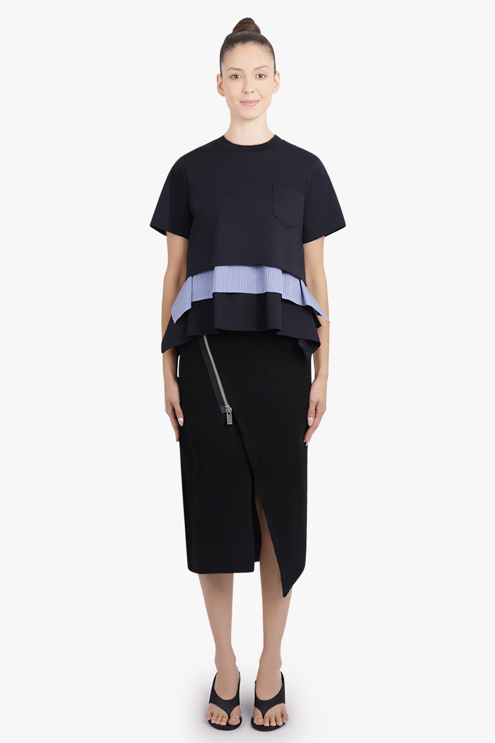 SACAI RTW Layer S/S Top With Attached Shirting Panels | Navy/Blue