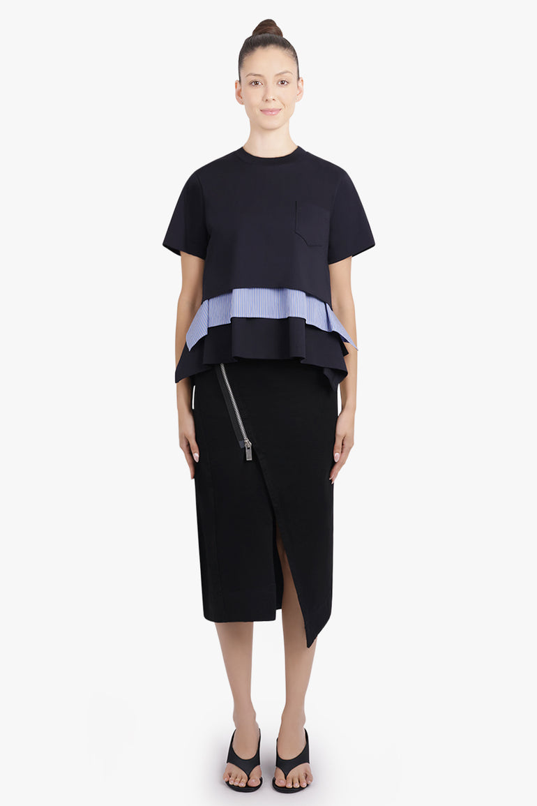 SACAI RTW Layer S/S Top With Attached Shirting Panels | Navy/Blue