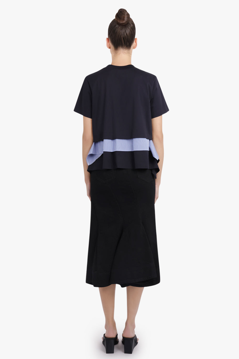 SACAI RTW Layer S/S Top With Attached Shirting Panels | Navy/Blue