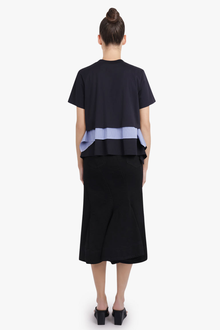SACAI RTW Layer S/S Top With Attached Shirting Panels | Navy/Blue