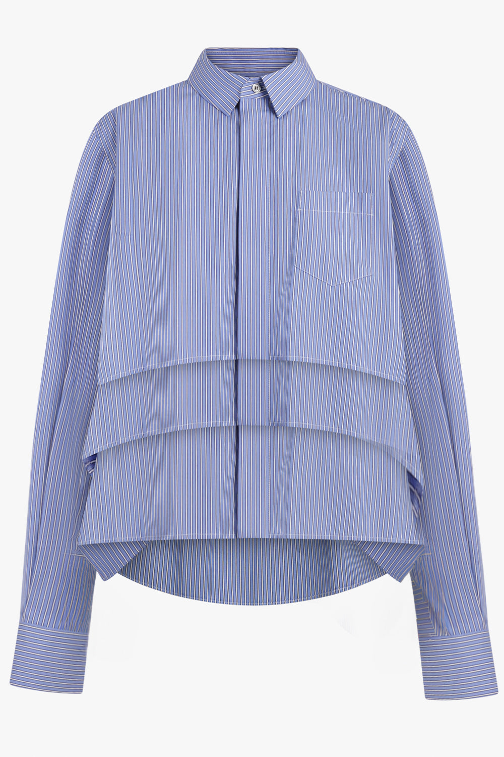 SACAI RTW Layered Stripe L/S Ruffle Shirt | Blue